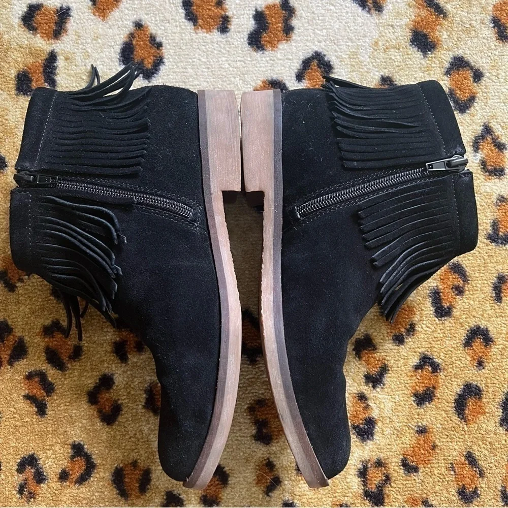 Lucky Brand Galley Black Suede Fringe Ankle Boots